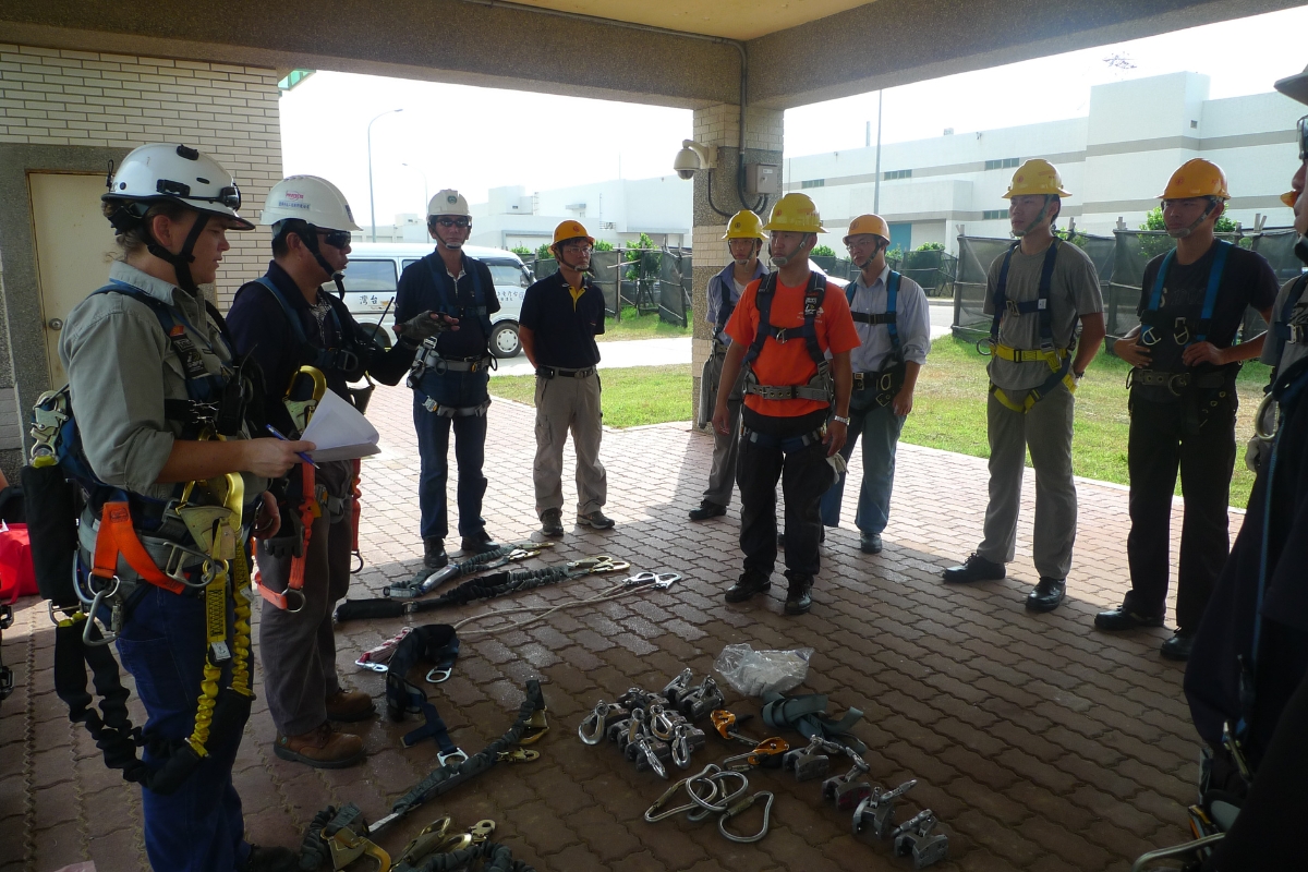 group of training participants learning about safety equipment